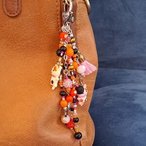 PURSE/BAG CHARM Cute Tabby Cat Theme Charm w/Beads, Crystals and Cat Charms 5.5"